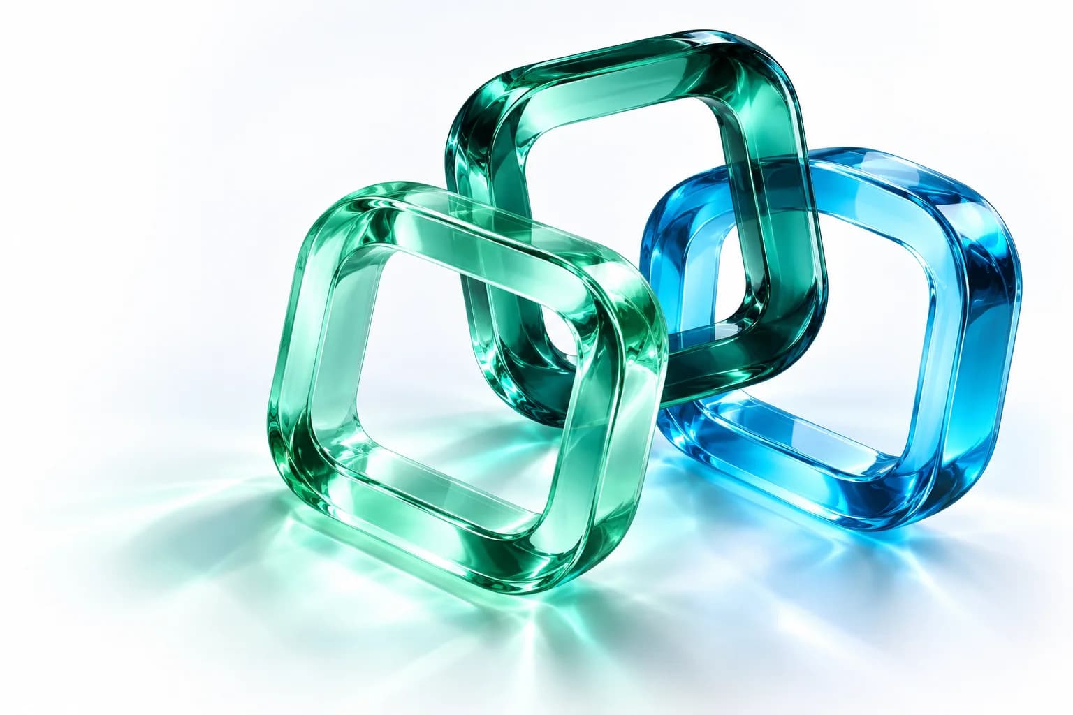 Iridescent glass frames connected into one sculpture